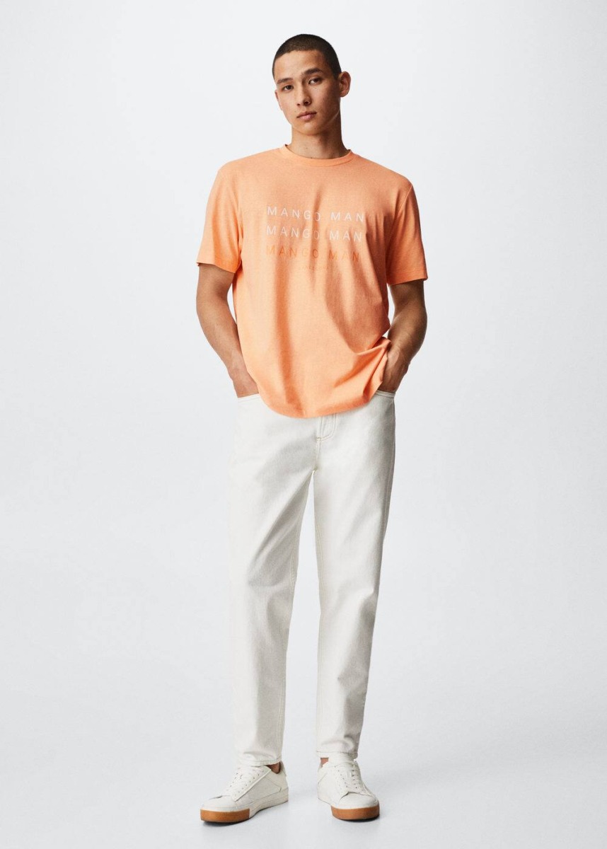Mango Orange T-Shirt With Print And Logo Mens T-SHIRTS GOOFASH