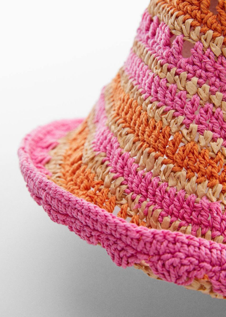 Mango Pink Bucket Hat Of Natural Fibers Womens HATS GOOFASH