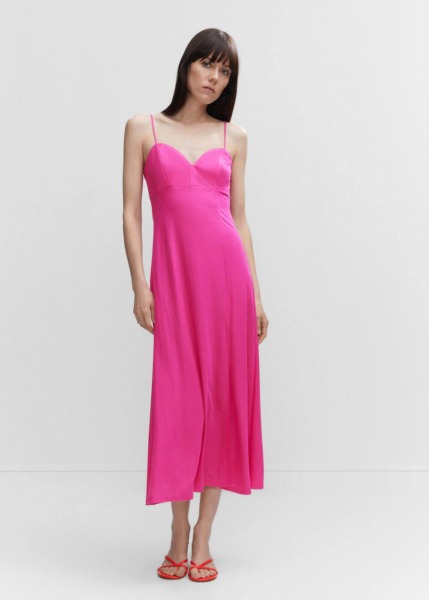 Mango Pink Dress With Split On The Side Womens DRESSES GOOFASH