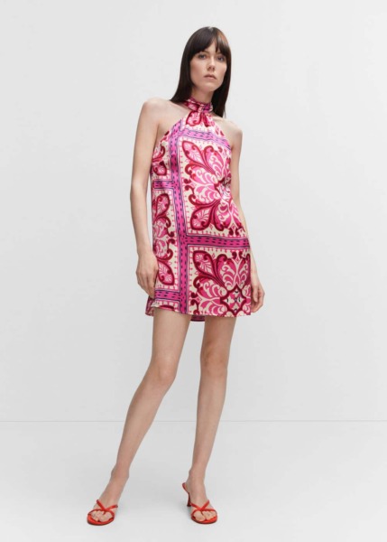 Mango Pink Halter Dress With Print Womens DRESSES GOOFASH