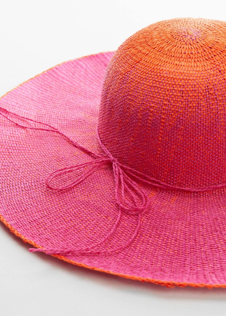 Mango Pink Hat Of Natural Fibers With Bow Womens HATS GOOFASH