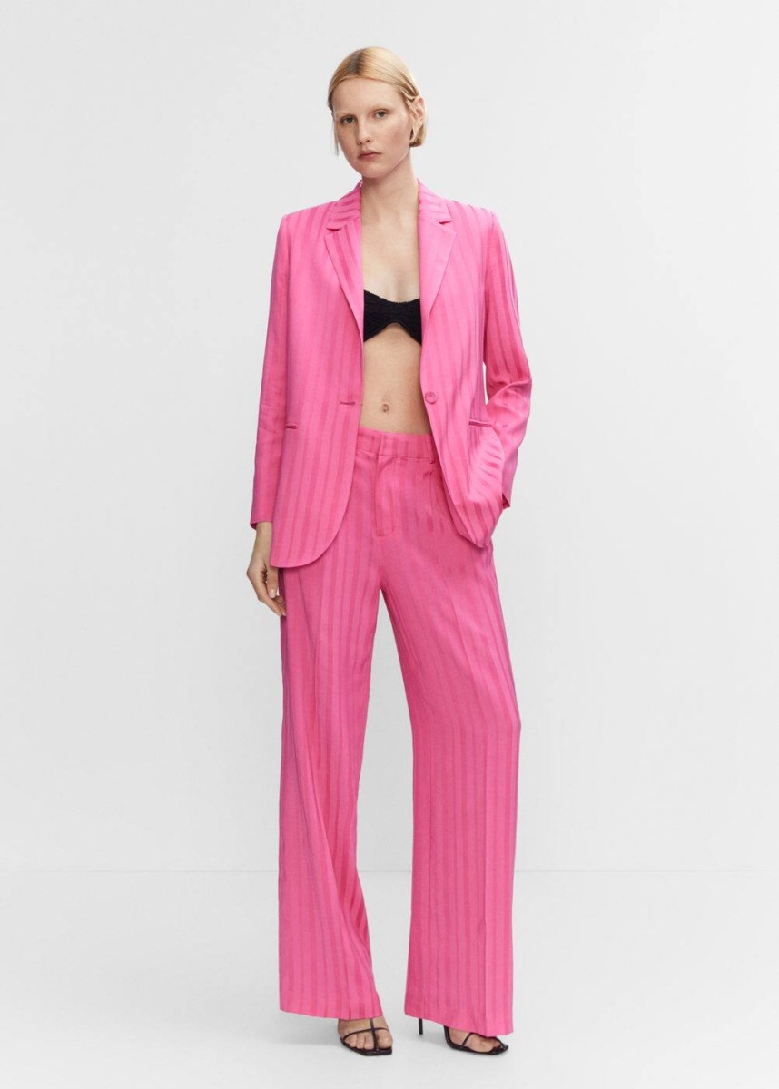 Mango Pink Pants With Satin Stripe Detail Womens TROUSERS GOOFASH