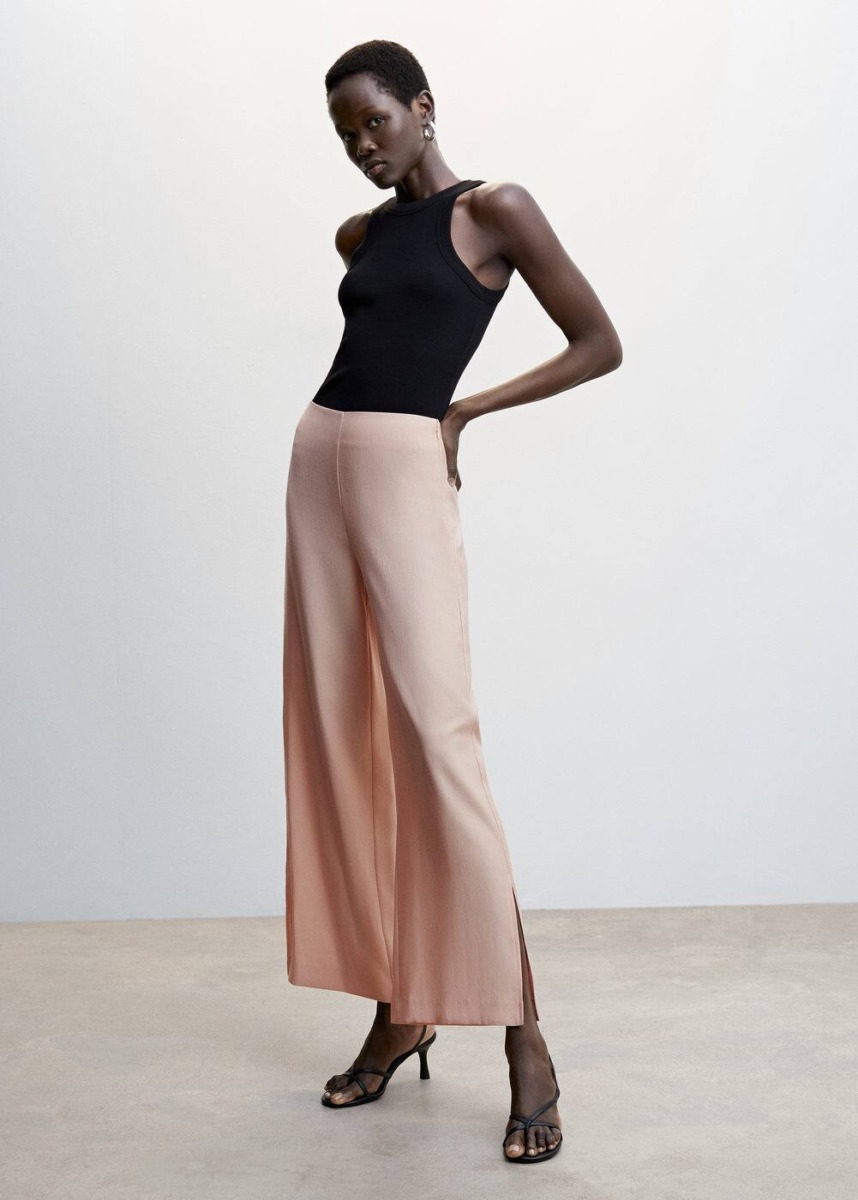Mango Pink Pants With Split At The Bottom Womens TROUSERS GOOFASH