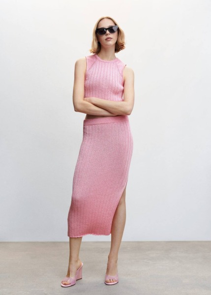 Mango Pink Ribbed Knitted Top Womens TOPS GOOFASH