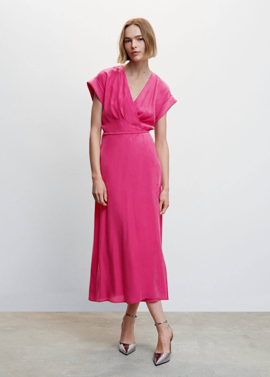 Mango Pink Wrap Dress Womens DRESSES GOOFASH
