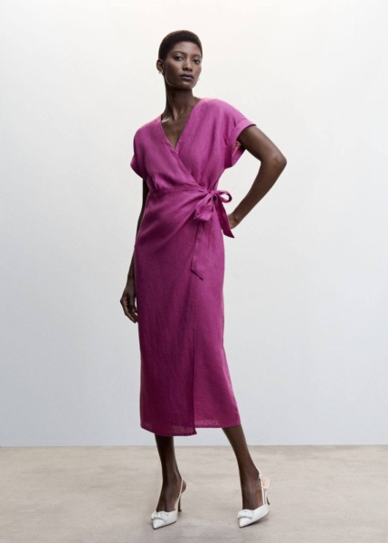 Mango Purple Linen Dress With Bow Womens DRESSES GOOFASH