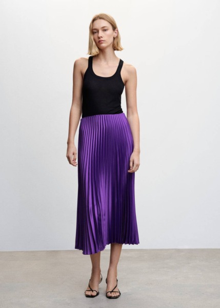 Mango Purple Satin Pleated Skirt Womens SKIRTS GOOFASH
