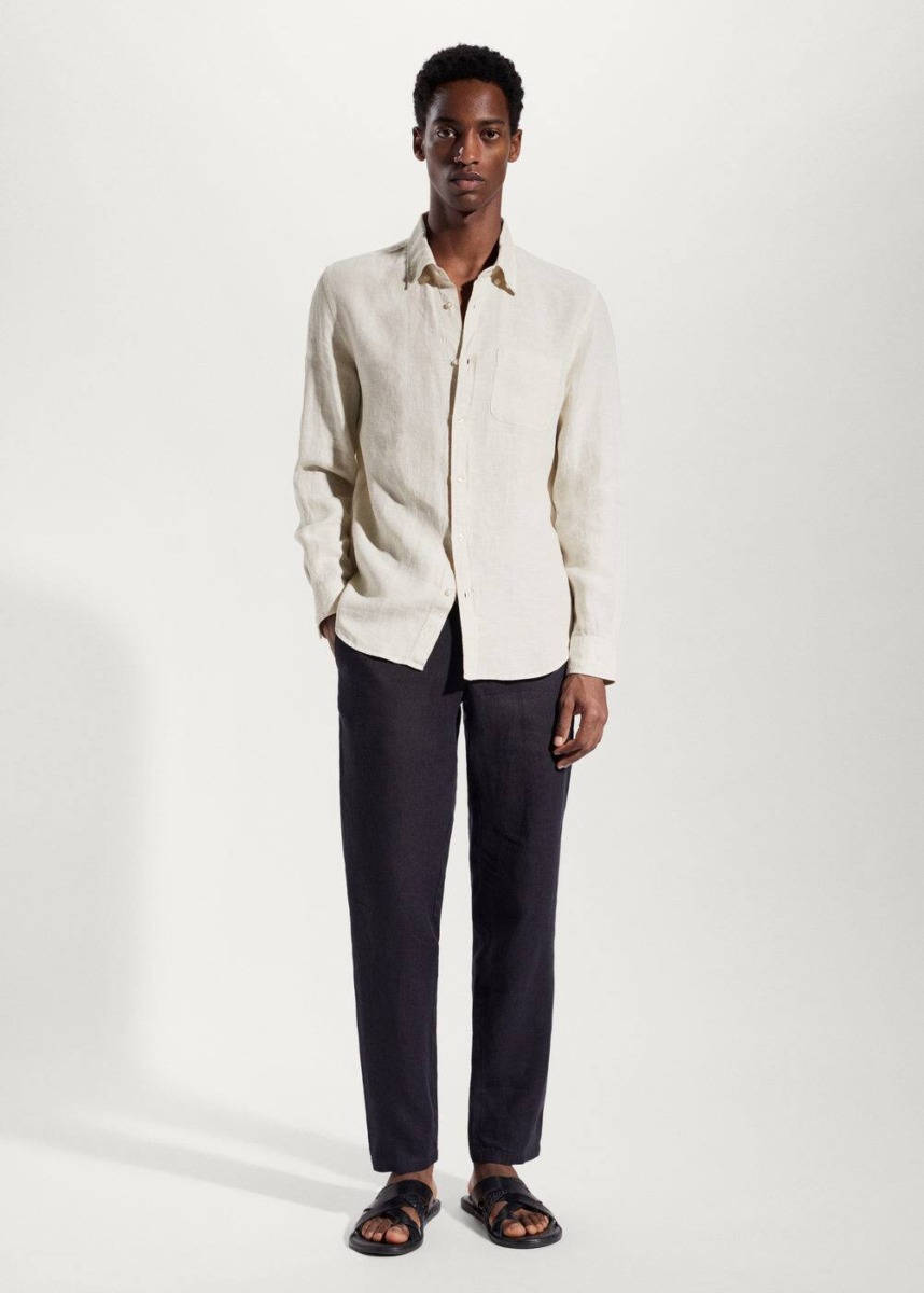Mango Sand Linen Slim Fit-Shirt Mens SHIRTS GOOFASH