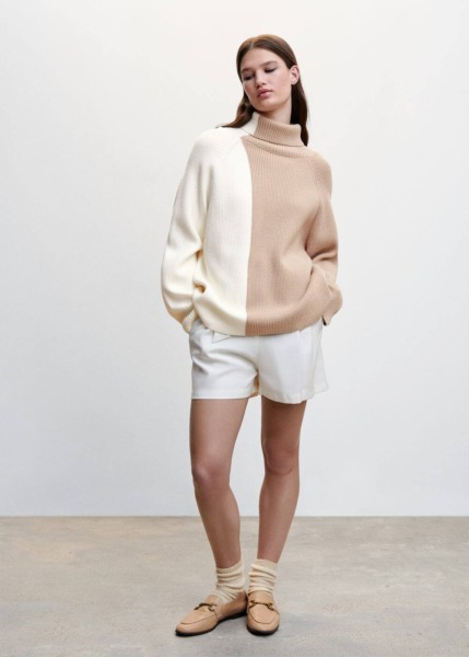 Mango Sand Two Tone Sweater With Turned Turtleneck Womens SWEATERS GOOFASH