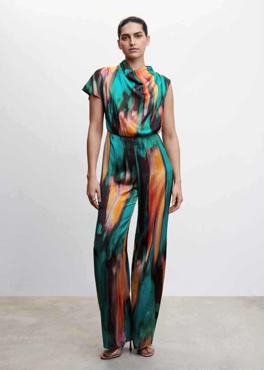 Mango Turquoise Jumpsuit Met Abstract Print Womens JUMPSUITS GOOFASH