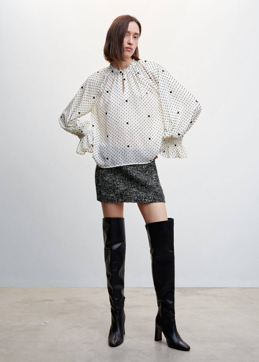 Mango White Blouse With Embroidered Dots Womens BLOUSES GOOFASH