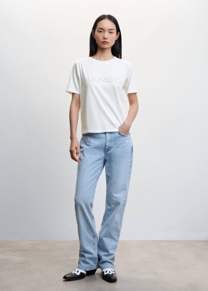 Mango White Cotton Laser Cut T-Shirt Womens T-SHIRTS GOOFASH