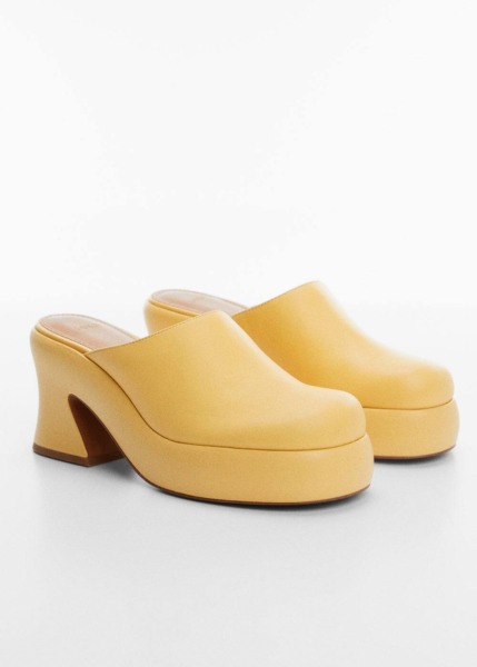 Mango Yellow Asymmetrical Leather Clogs Womens SLIPPERS GOOFASH
