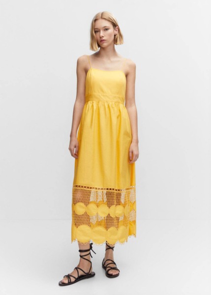 Mango Yellow Dress With Embroidered Building Womens DRESSES GOOFASH