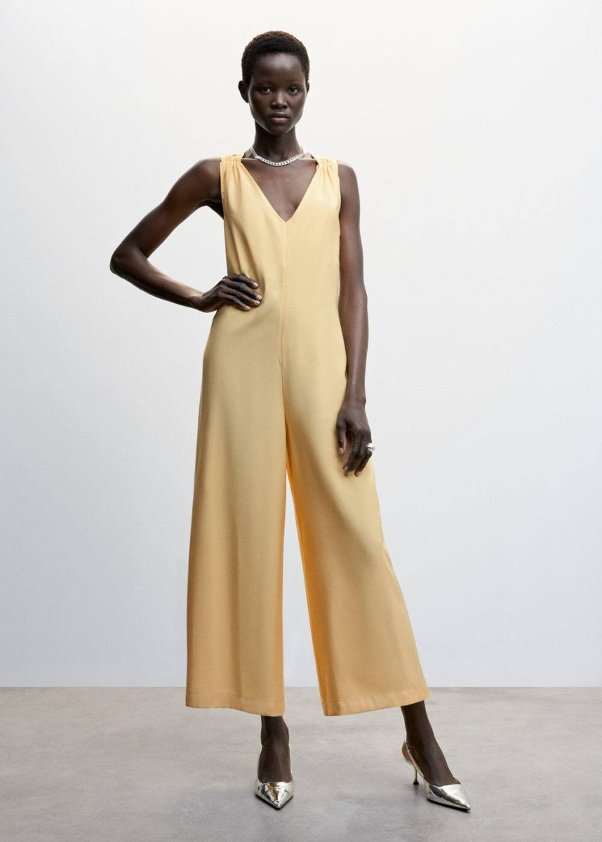 Mango Yellow Jumpsuit With Crossed Back Womens JUMPSUITS GOOFASH