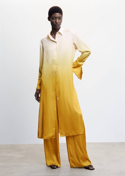 Mango Yellow Satin Relegation Dress Womens DRESSES GOOFASH