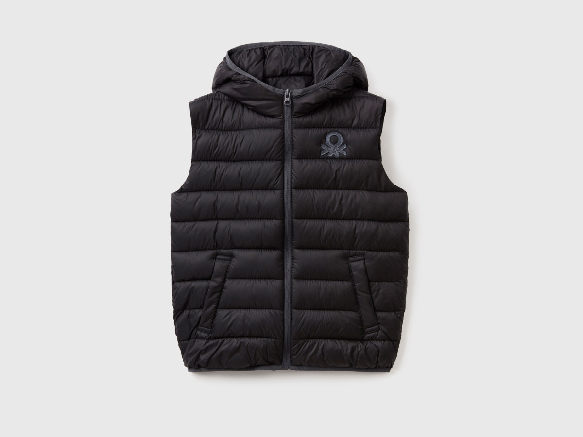 Men Benetton United Colors Of Padded Vest With Hood Black Paint Mens JACKETS GOOFASH