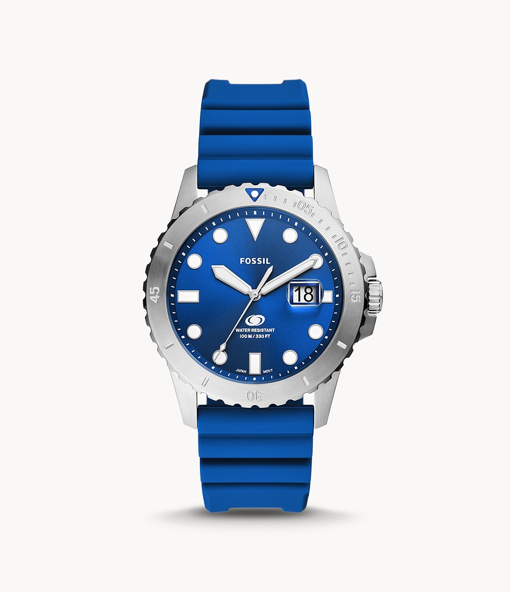 Men Fossil Blue Three Hand Date Blue Silicone Watch Mens WATCHES GOOFASH