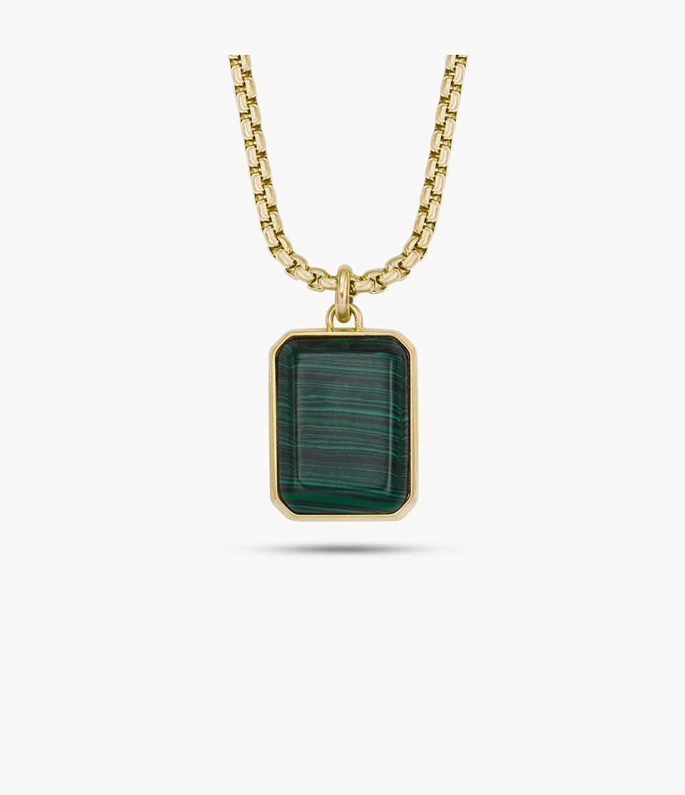 Men Fossil Gold All Stacked Up Reconstituted Green Malachite Dog Tag Necklace Mens JEWELRY GOOFASH