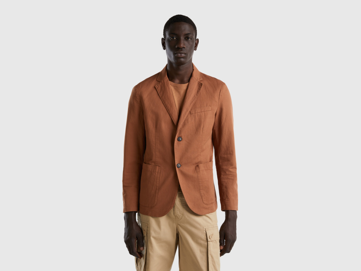 Men United Colors Of Jacket From Linen Mix Brown Paint Benetton Mens JACKETS GOOFASH