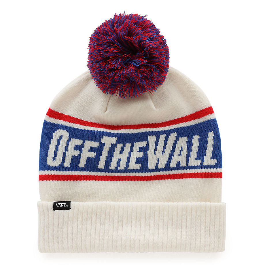 Men's Beanie Hat With An Off The Wall Antique White White One Vans Mens HATS GOOFASH