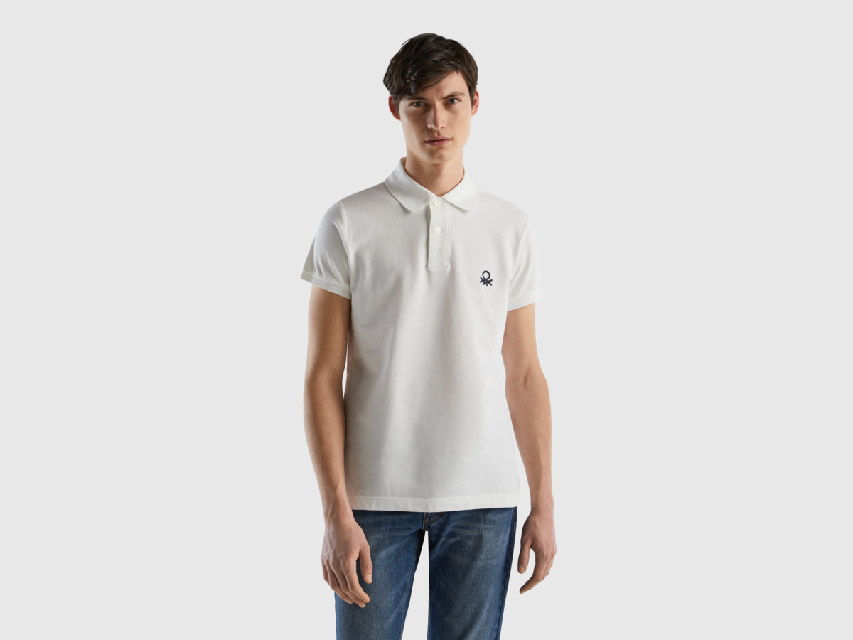 Men's Benetton United Colors Of Slim Fit Polo Shirt In White White Paint Mens POLOSHIRTS GOOFASH