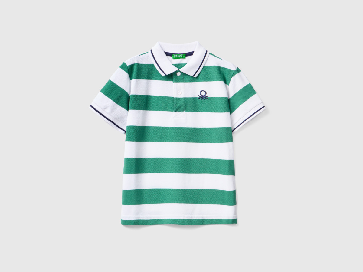 Men's Benetton United Colors Of Striped Polo With Short Sleeves Green Paint Mens POLOSHIRTS GOOFASH