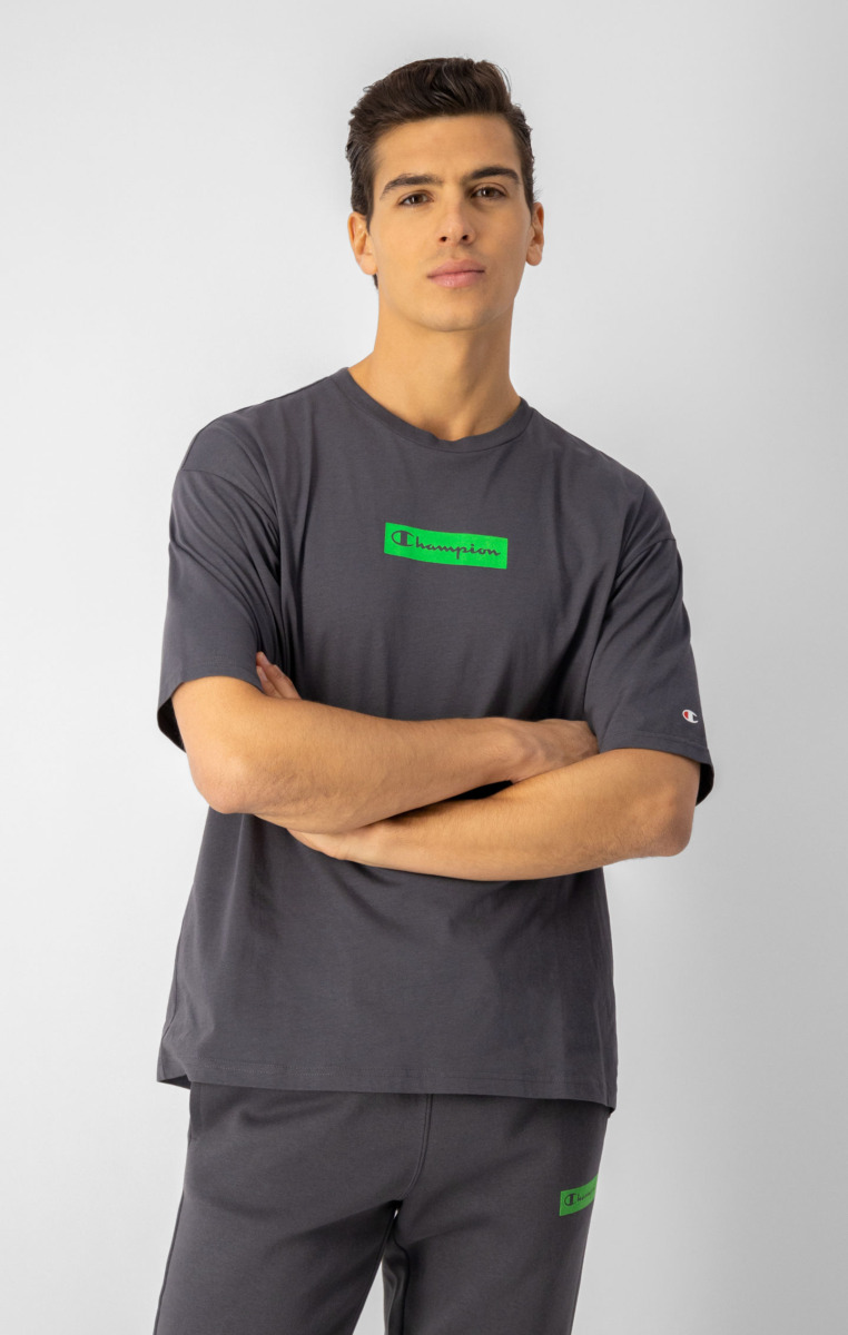 Men's Champion Grey Cotton T-Shirt With Logo Lettering In The Color Gradient Look Mens T-SHIRTS GOOFASH