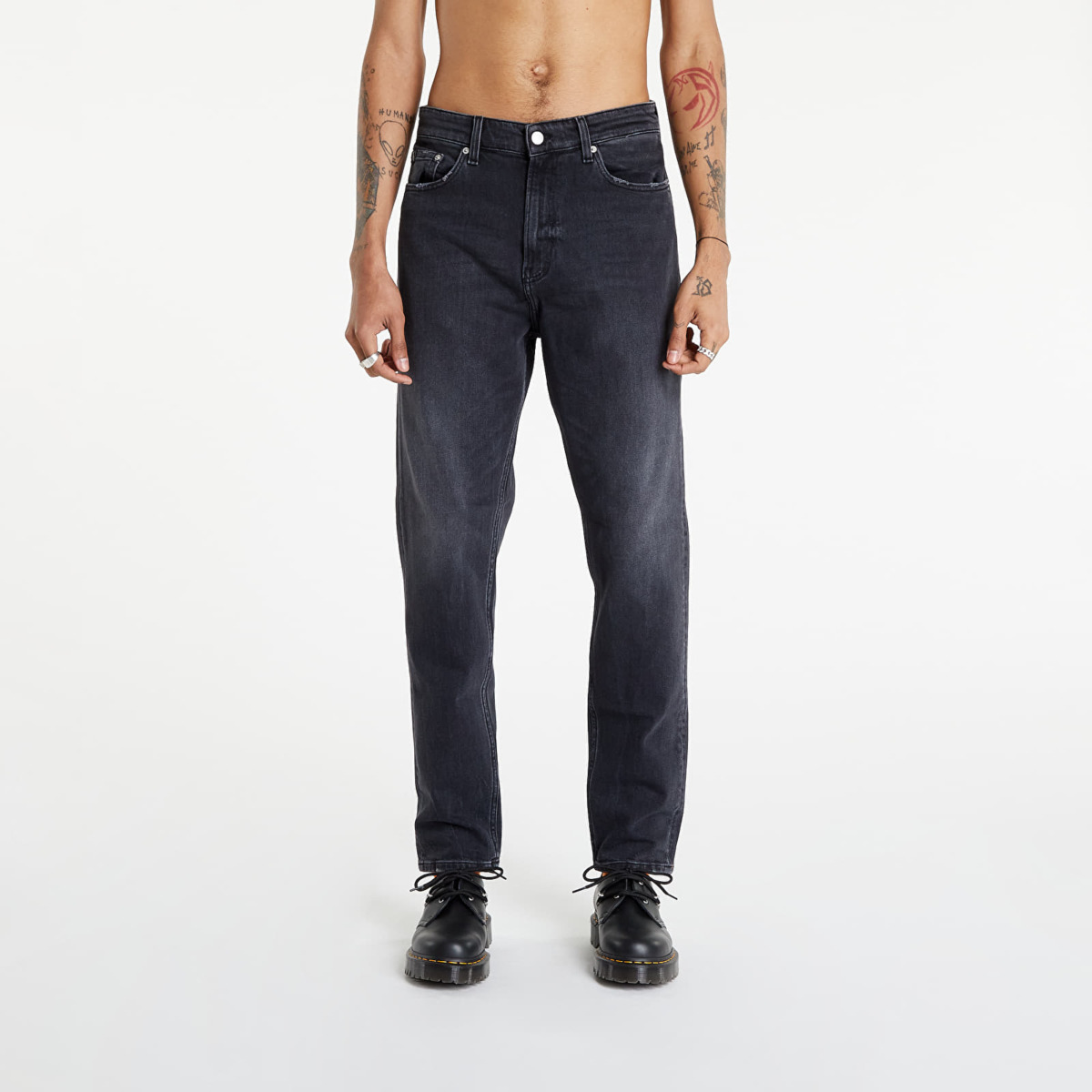 Men's Footshop Calvin Klein Regular Taper Jeans Denim Black Mens JEANS GOOFASH