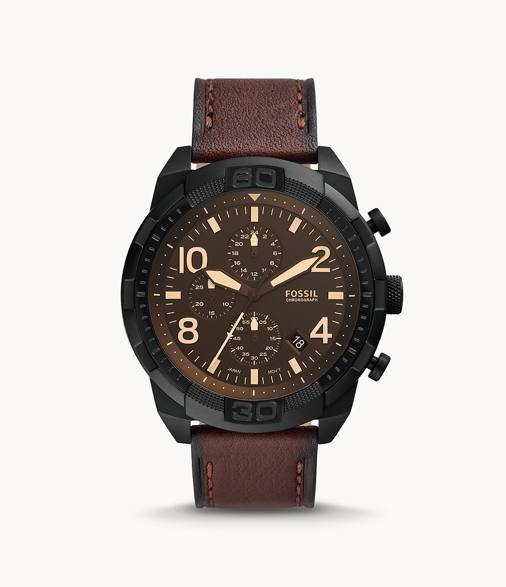 Men's Fossil Bronson Chronograph Dark Brown Eco Leather Watch Mens WATCHES GOOFASH
