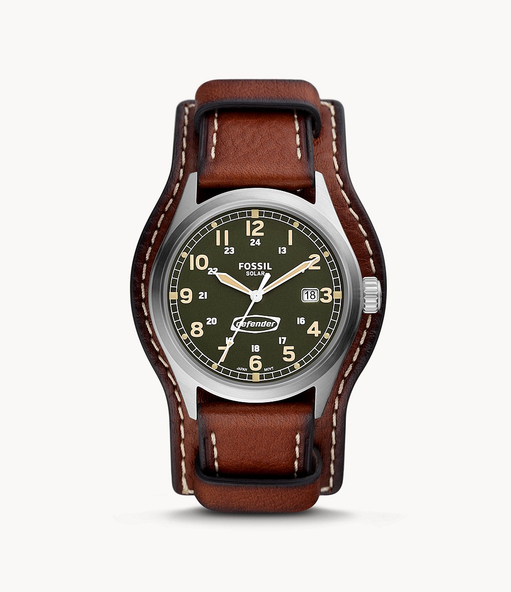 Men's Fossil Defender Solar Powered Brown Eco Leather Watch Mens WATCHES GOOFASH