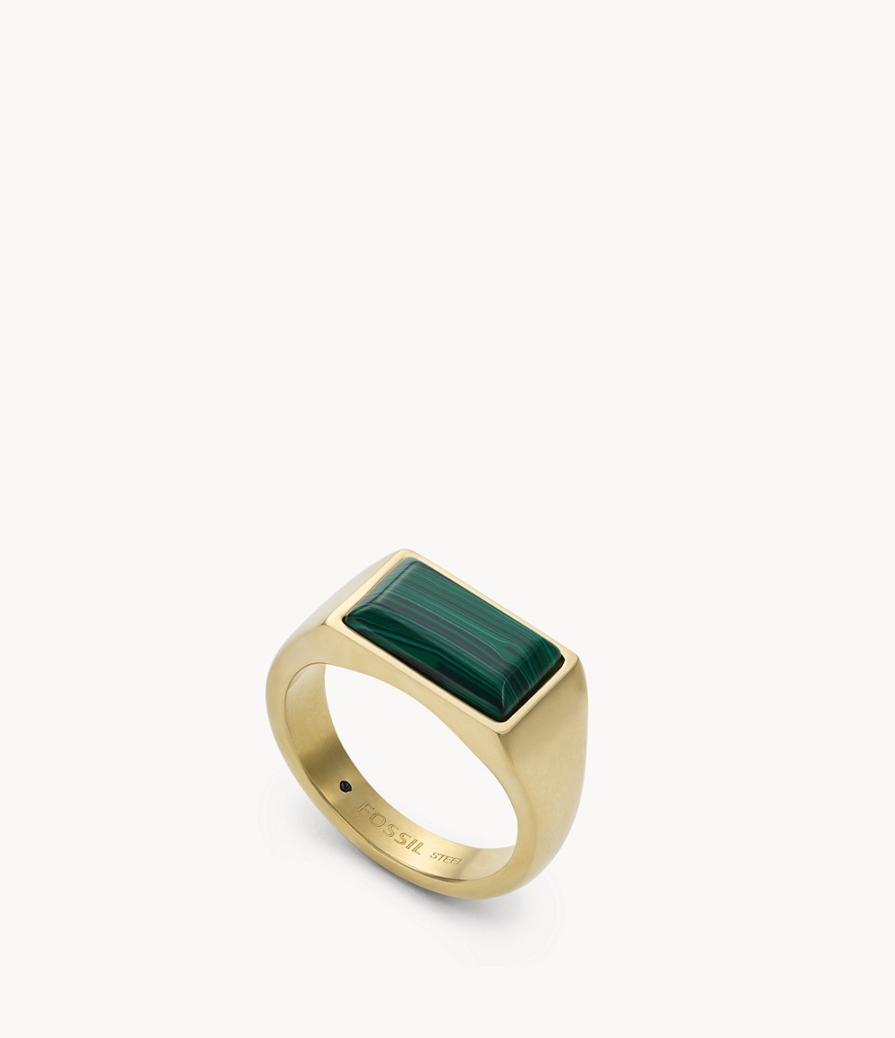 Men's Gold All Stacked Up Reconstituted Green Malachite Signet Ring Fossil Mens JEWELRY GOOFASH