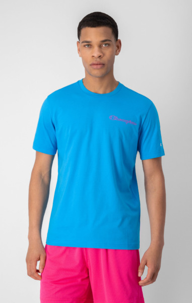 Men's Malibu Blue Baumwoll T-Shirt Mit Neon Logo Champion Mens T-SHIRTS GOOFASH