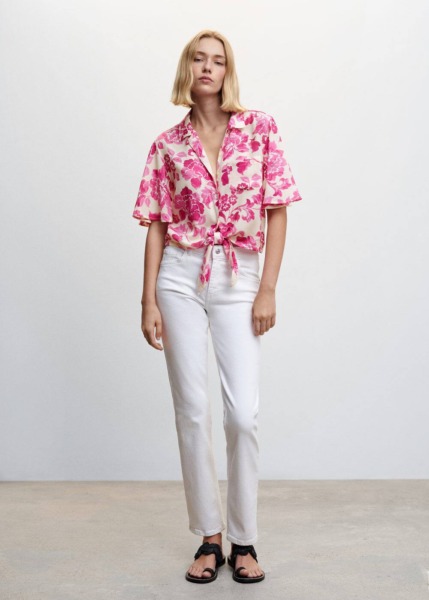 Pink Blooming Blouse With Button Mango Womens BLOUSES GOOFASH