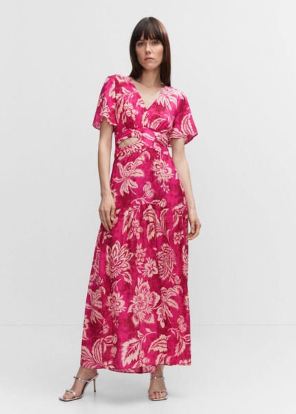 Pink Flower Dress With Cutting Out Mango Womens DRESSES GOOFASH