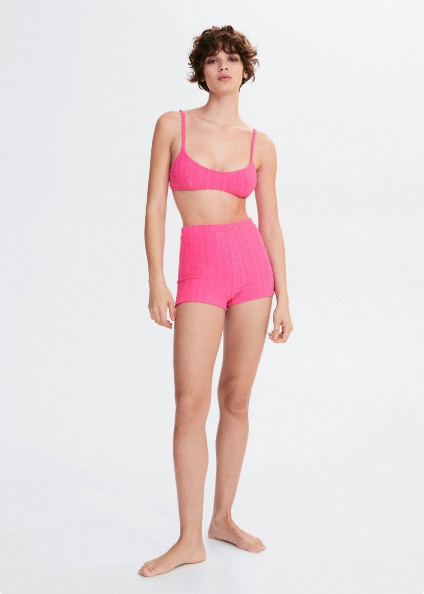 Pink Shorts With Dashed Texture Mango Womens SHORTS GOOFASH