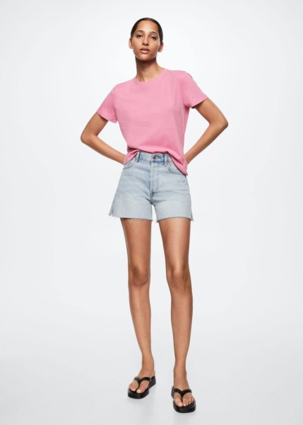 Pink T-Shirt Made Of And Linen Mango Womens T-SHIRTS GOOFASH