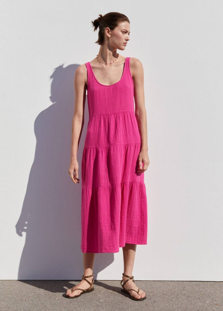 Pink Textured Wide Dress Mango Womens DRESSES GOOFASH