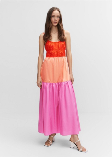Pink Tricolor Pleated Dress Mango Womens DRESSES GOOFASH