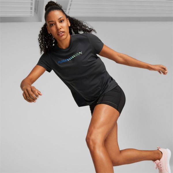 Puma Black Run Running T-Shirt With Short Sleeves And Logo For Women Womens T-SHIRTS GOOFASH