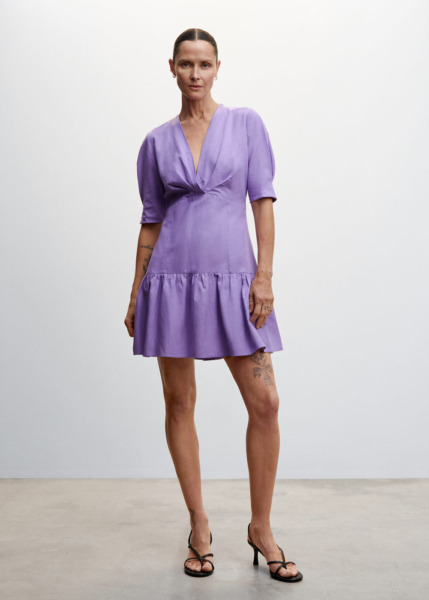 Purple Dress With Strip At The Bottom Mango Womens DRESSES GOOFASH