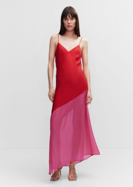 Red Asymmetrical Dress With Semi Transparent Building Mango Womens DRESSES GOOFASH