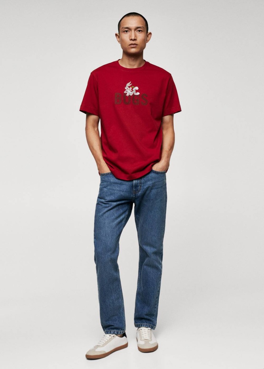 Red Cotton T-Shirt With Embroidery Mango Mens T-SHIRTS GOOFASH