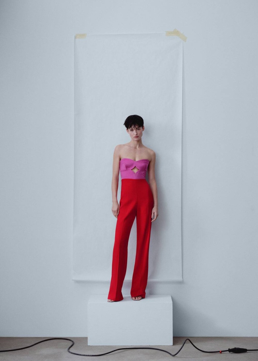 Red Two Tone Jumpsuit With Open Worked Detail Mango Womens JUMPSUITS GOOFASH