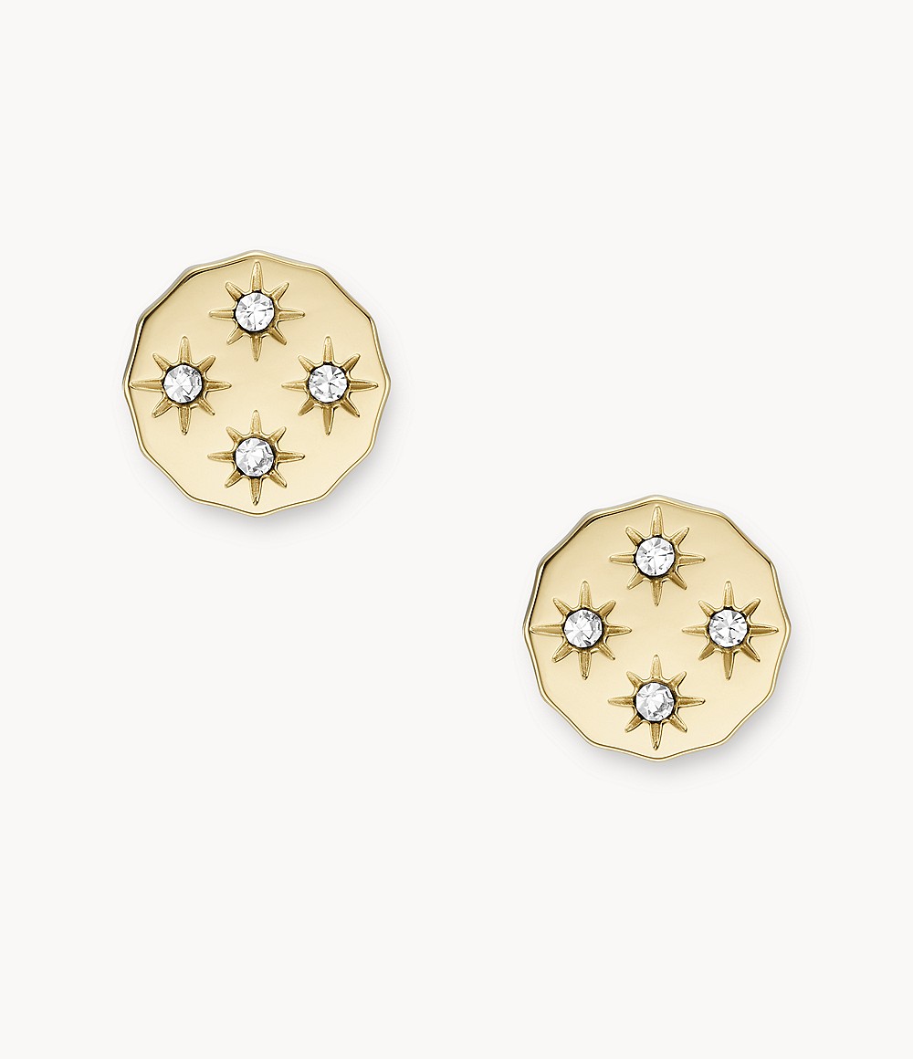 Sadie Scalloped Edge Gold Tone Stainless Steel Stud Earrings Women's Fossil Womens JEWELRY GOOFASH
