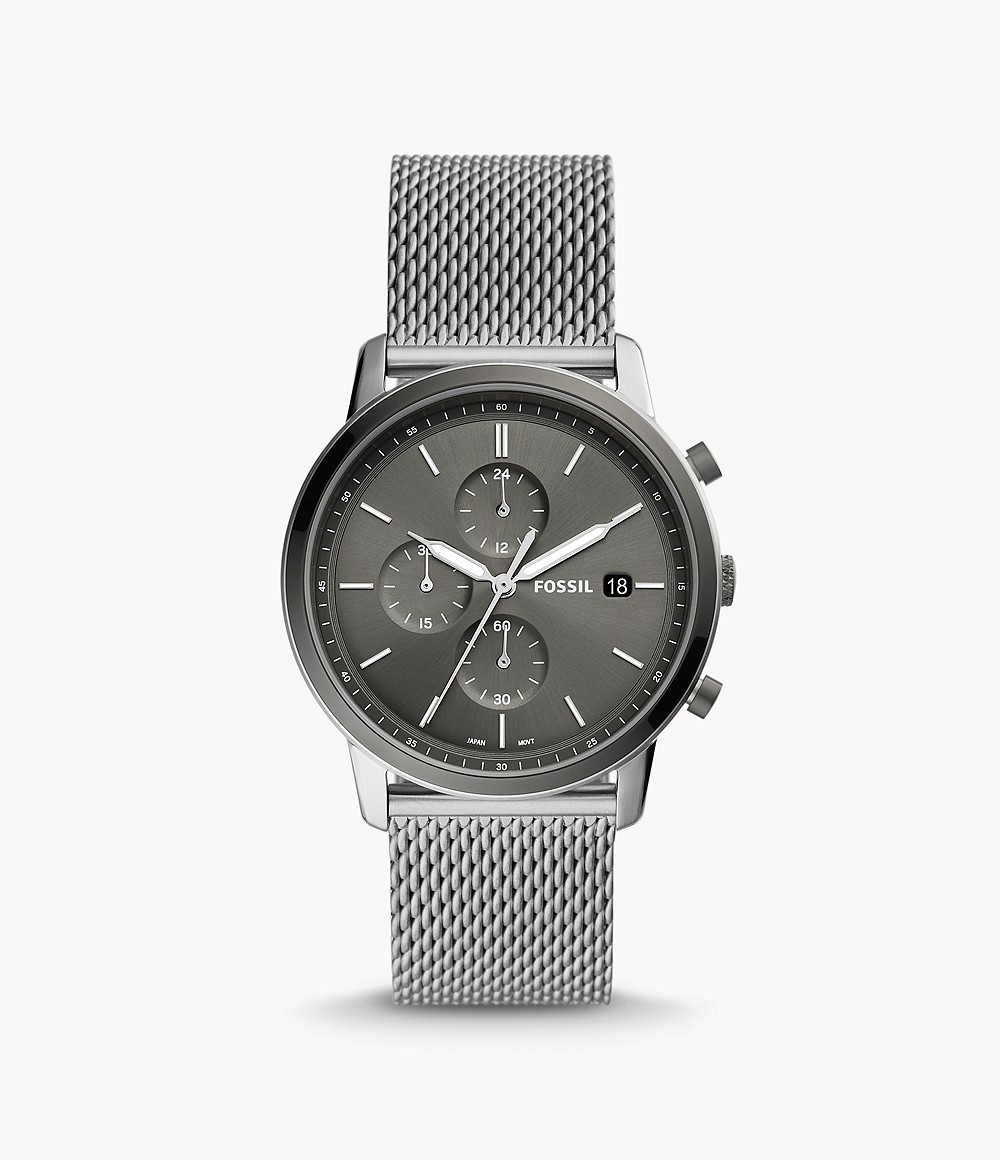 Silver Minimalist Chronograph Stainless Steel Mesh Watch Fossil Men Mens WATCHES GOOFASH