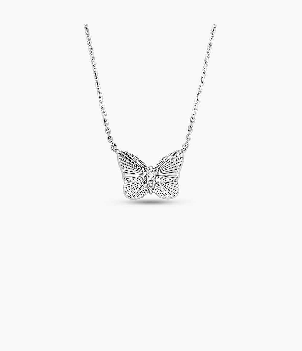 Sterling Silver Butterflies Chain Necklace Fossil Women Womens JEWELRY GOOFASH