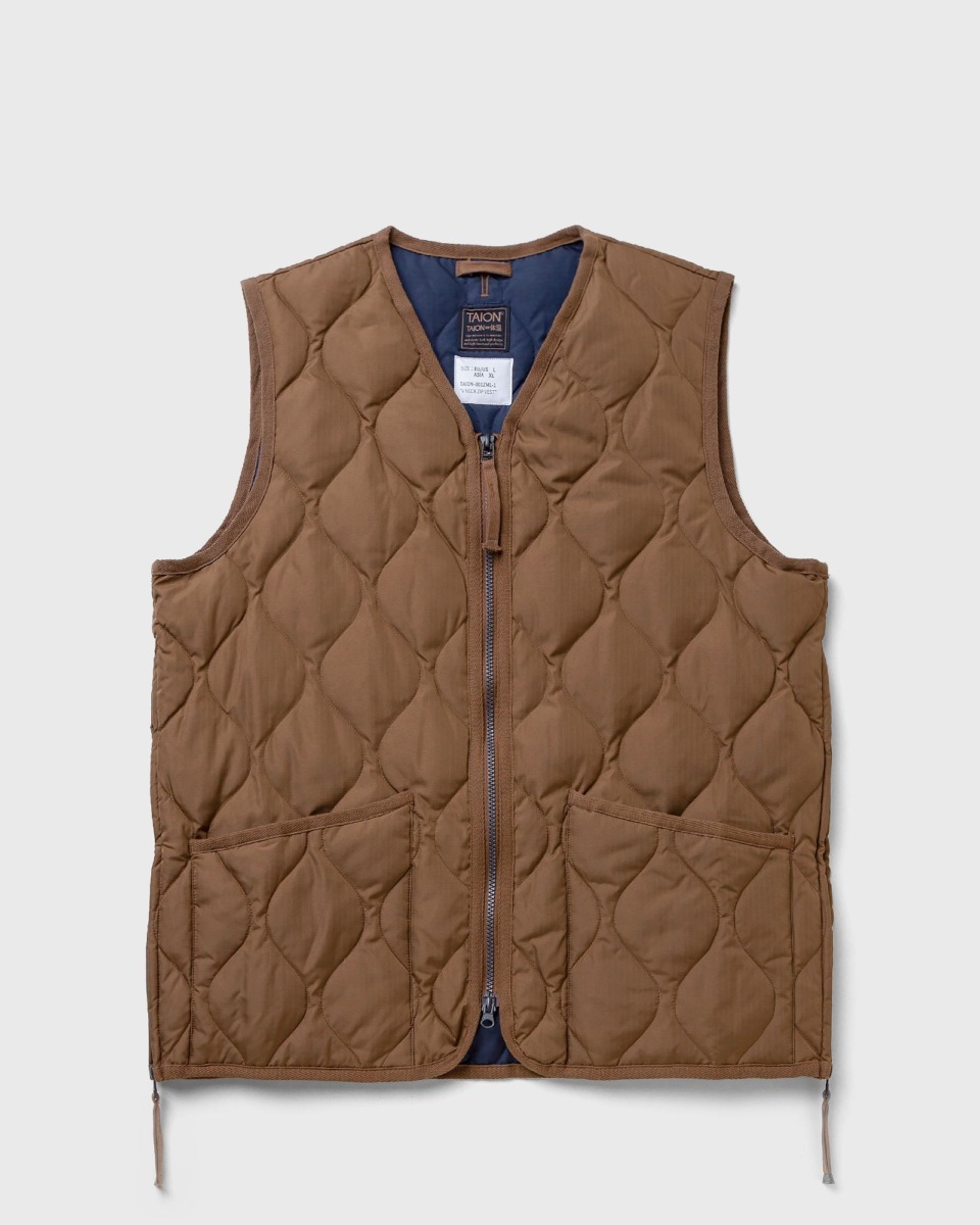 Taion Military Zip V-Neck Vest Brown Male Vests Now Available At In Bstn Mens JACKETS GOOFASH