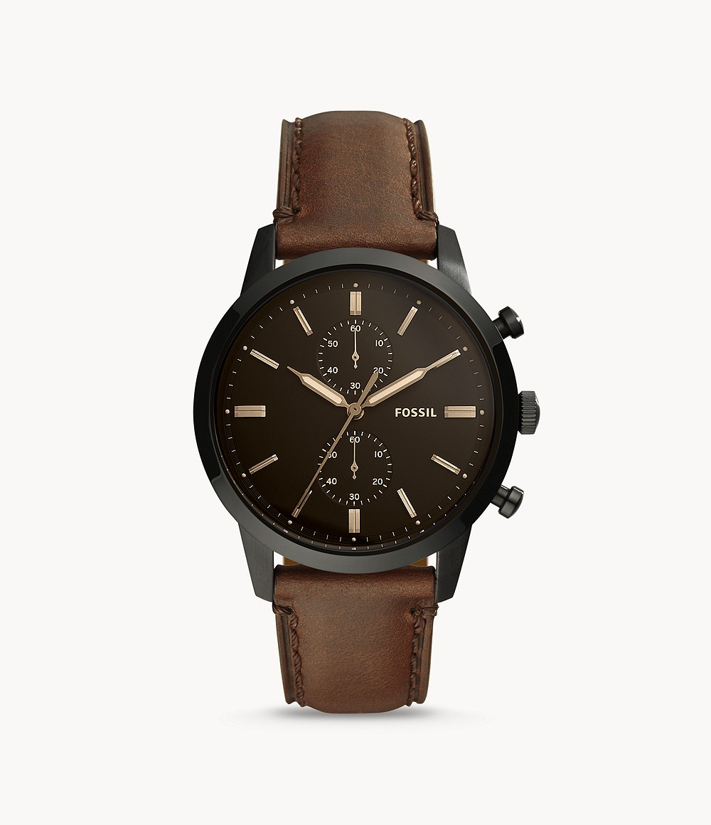 Townsman Mm Chronograph Brown Leather Watch Fossil Mens WATCHES GOOFASH