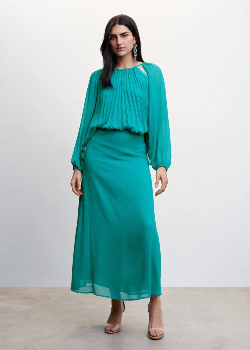 Turquoise Long Flexible Skirt Mango Womens SKIRTS GOOFASH
